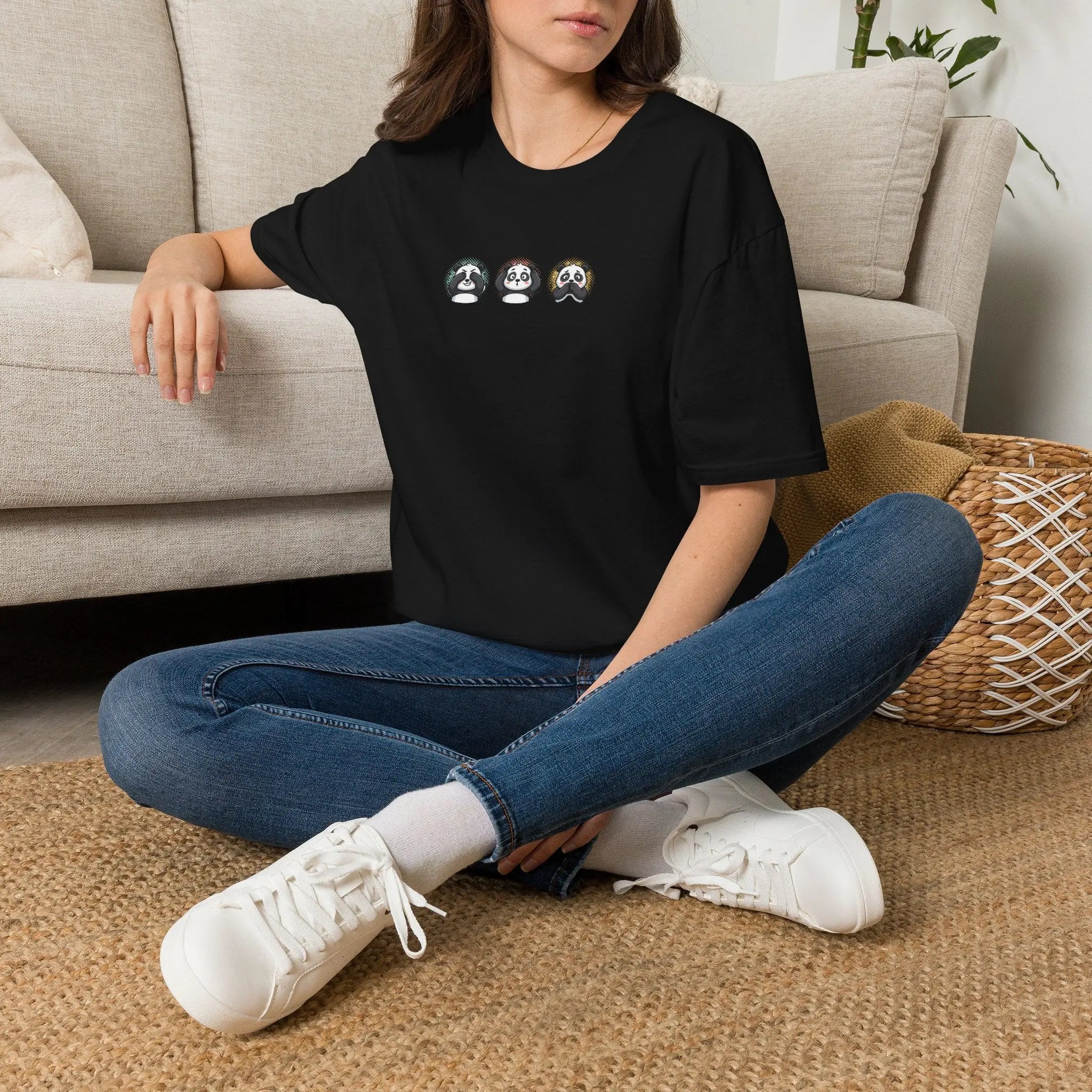 Panda Trio Graphic T-Shirt — Cute Cartoon Panda Faces Tee Printify