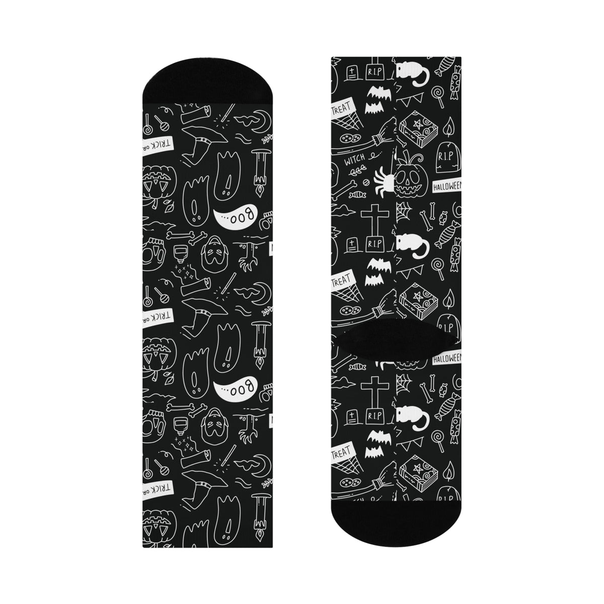 Halloween Doodle Crew Socks — Black Cushioned Socks