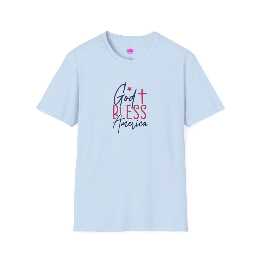 God Bless America Patriotic Christian T-Shirt with Cross Printify