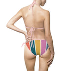 Striped Retro Colorblock Bikini — Women's Tie-Side Triangle Swimsuit Printify