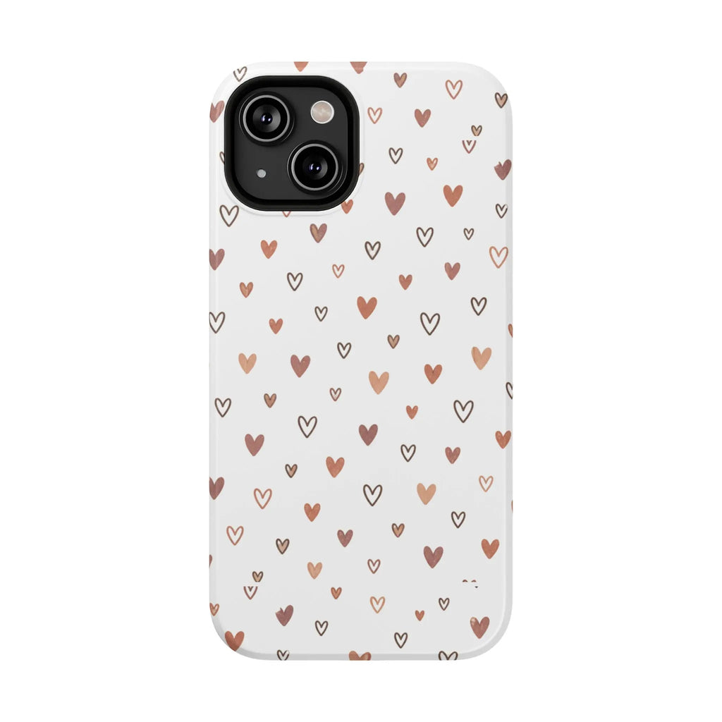 Heart Doodle Shockproof Phone Case — Cute Neutral Tiny Hearts Design Printify