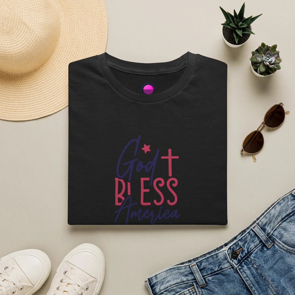God Bless America Patriotic Christian T-Shirt with Cross Printify