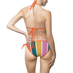 Striped Retro Colorblock Bikini — Women's Tie-Side Triangle Swimsuit Printify