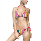 Striped Retro Colorblock Bikini — Women's Tie-Side Triangle Swimsuit Printify