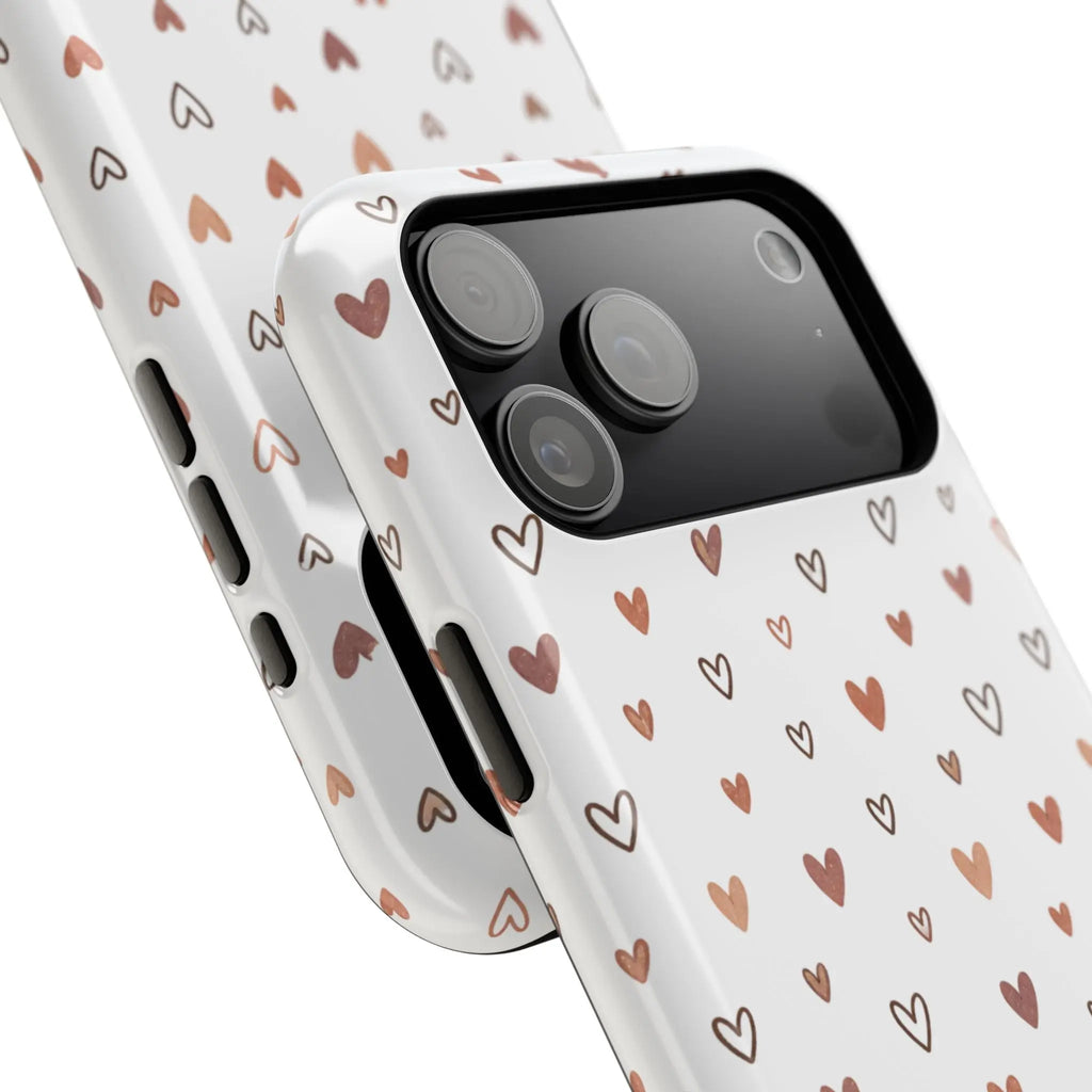 Heart Doodle Shockproof Phone Case — Cute Neutral Tiny Hearts Design Printify