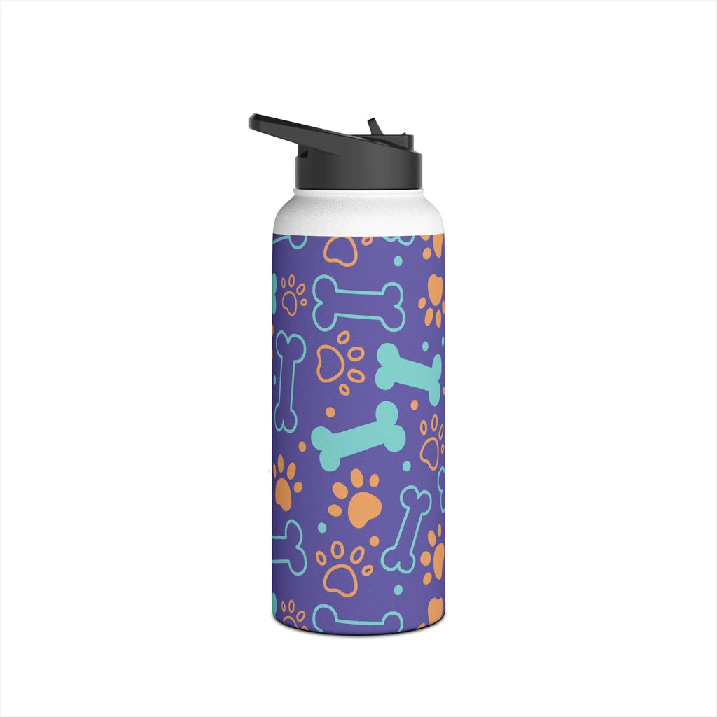 Dog Bone and Paw Print Stainless Steel Water Bottle — Cute Insulated Bottle for Pet Lovers Printify