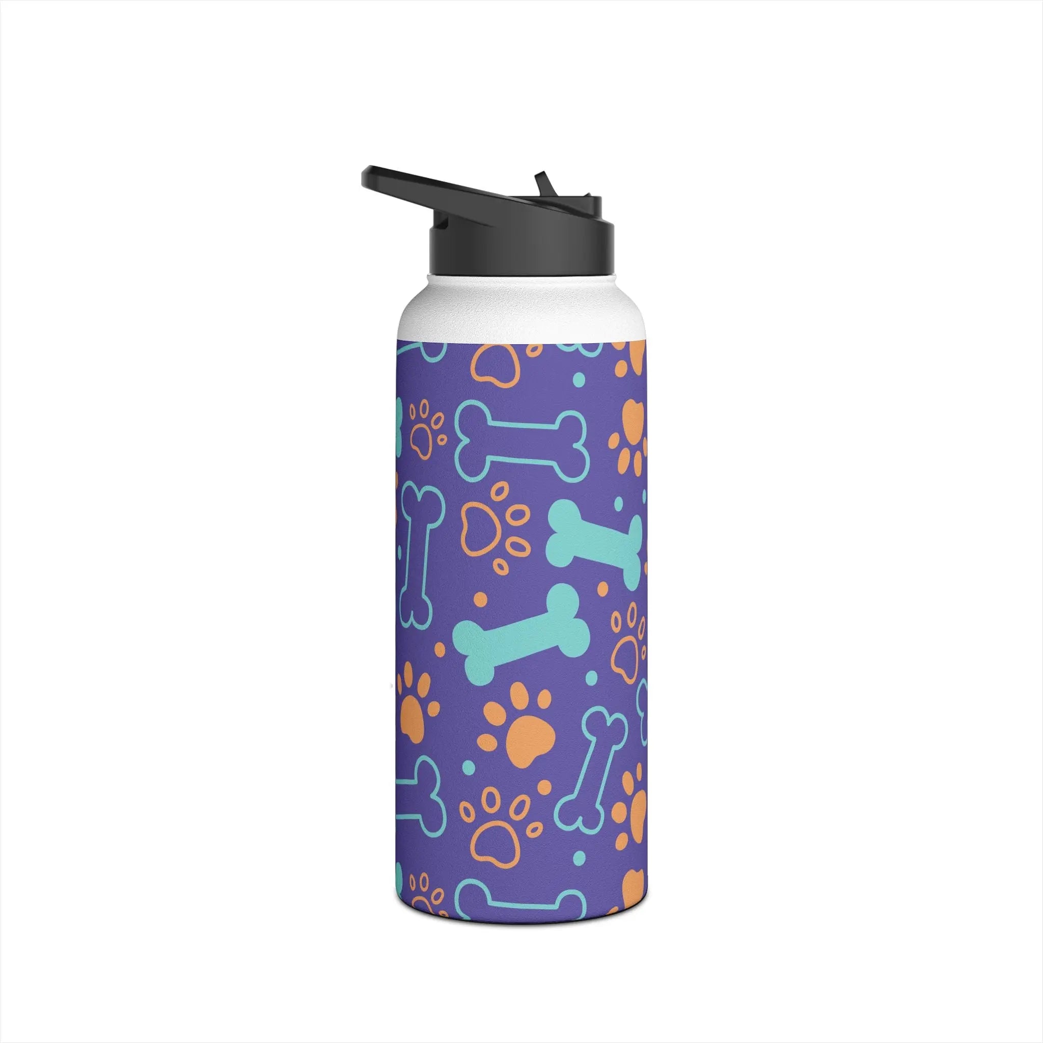 Dog Bone and Paw Print Stainless Steel Water Bottle — Cute Insulated Bottle for Pet Lovers Printify