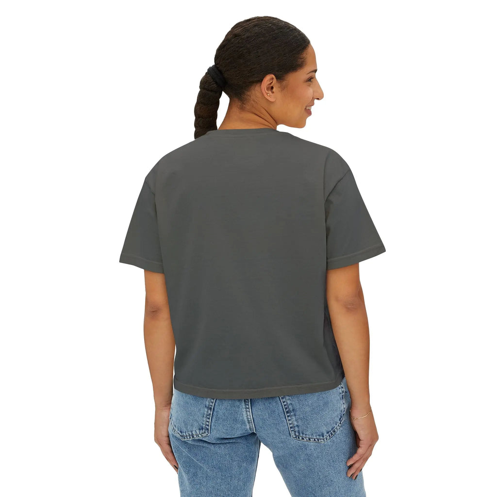 Cute Cosmic Cat Boxy Tee — Women's Graphic T-Shirt Printify