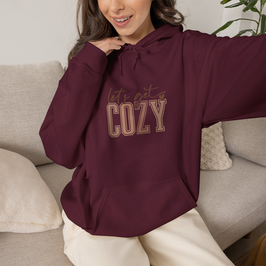 Let’s Get Cozy Hoodie with “Tis the Season to Be Cozy” on the back Soft Holiday Pullover
