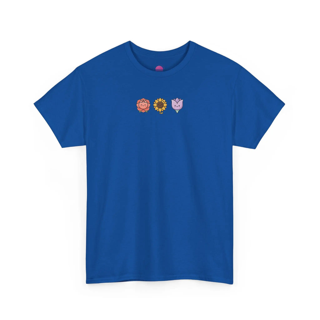 Flower Trio Tee — Cute Mini Floral Lion, Sunflower & Heart Plant Graphic T-Shirt Printify