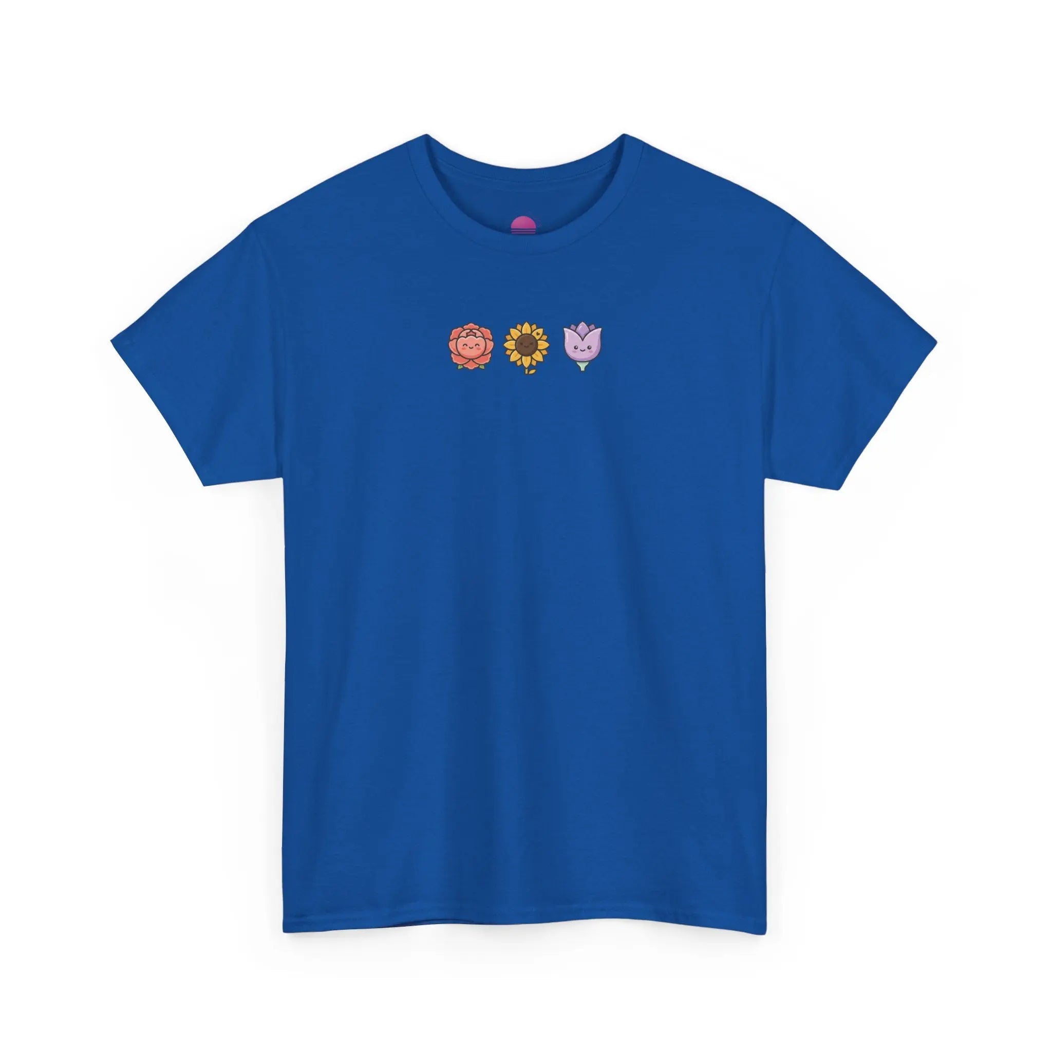 Flower Trio Tee — Cute Mini Floral Lion, Sunflower & Heart Plant Graphic T-Shirt Printify