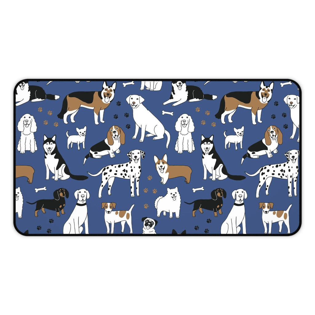 Dog Pattern Desk Mat — Blue Cute Puppy Desk Pad for Pet Lovers Printify