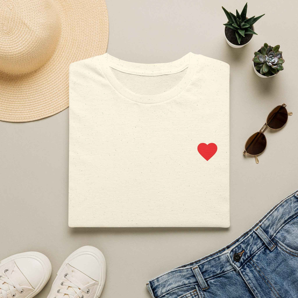 Minimal Red Heart Tee — Small Heart Chest Graphic T-Shirt