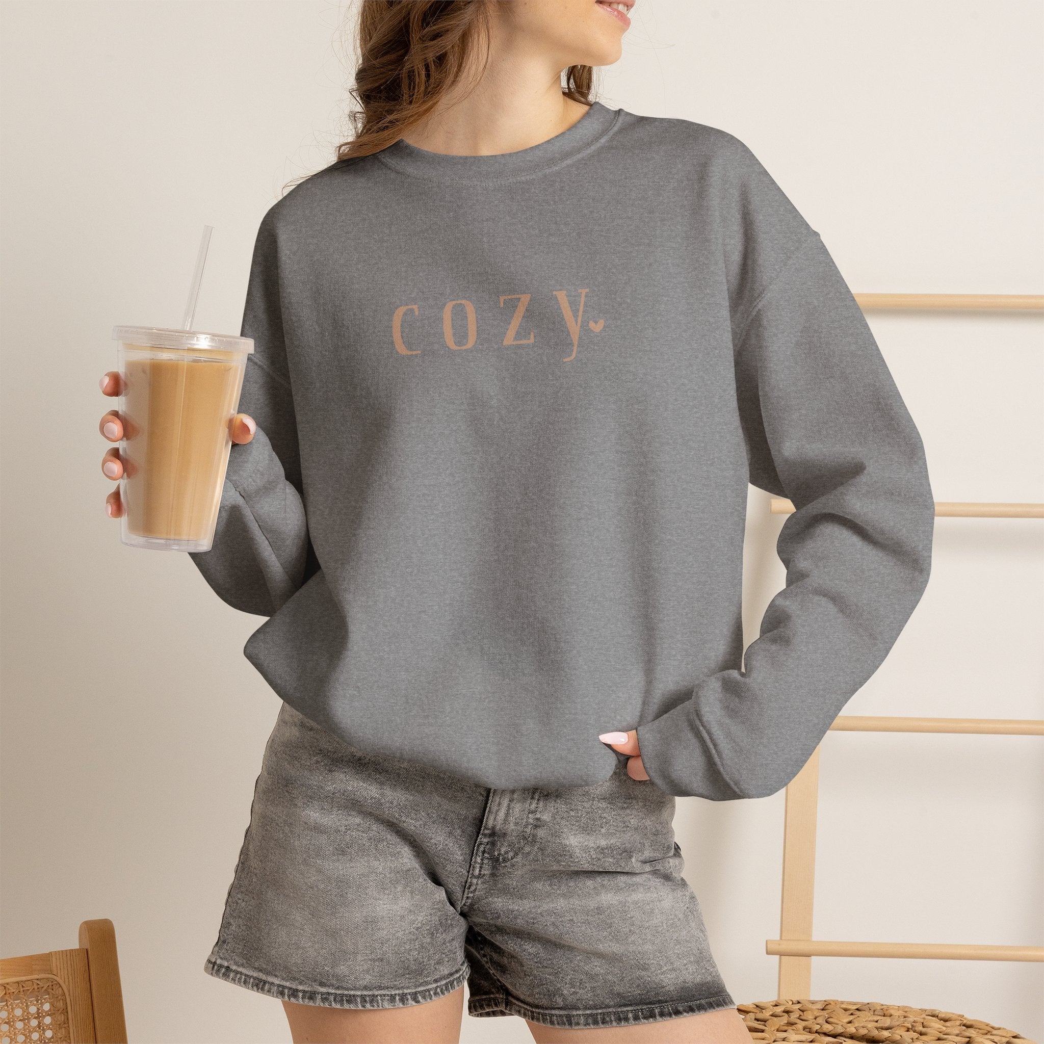 Cozy Crewneck Sweatshirt — Minimal 'COZY.' Soft White Pullover