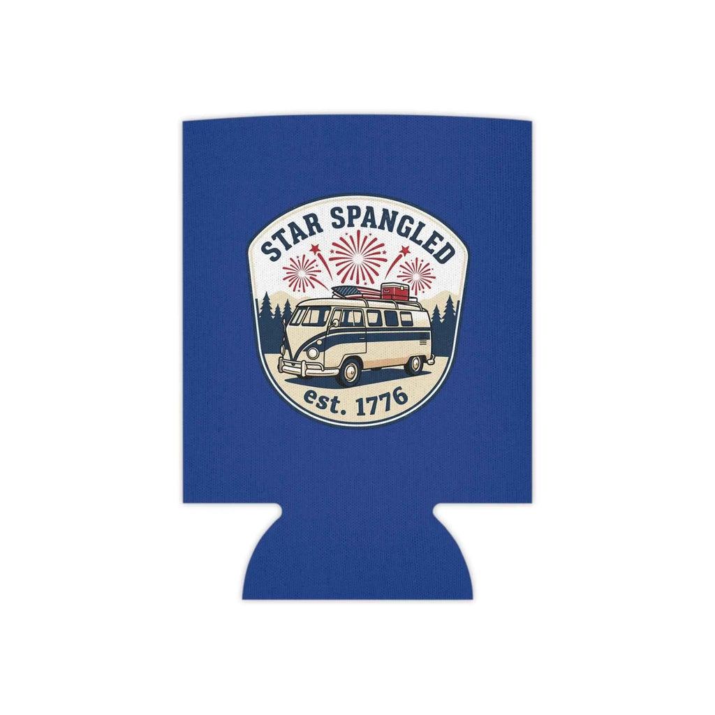 Star Spangled Van Can koozie featuring retro design for patriotic beer cooler, celebrating Americana charm.
