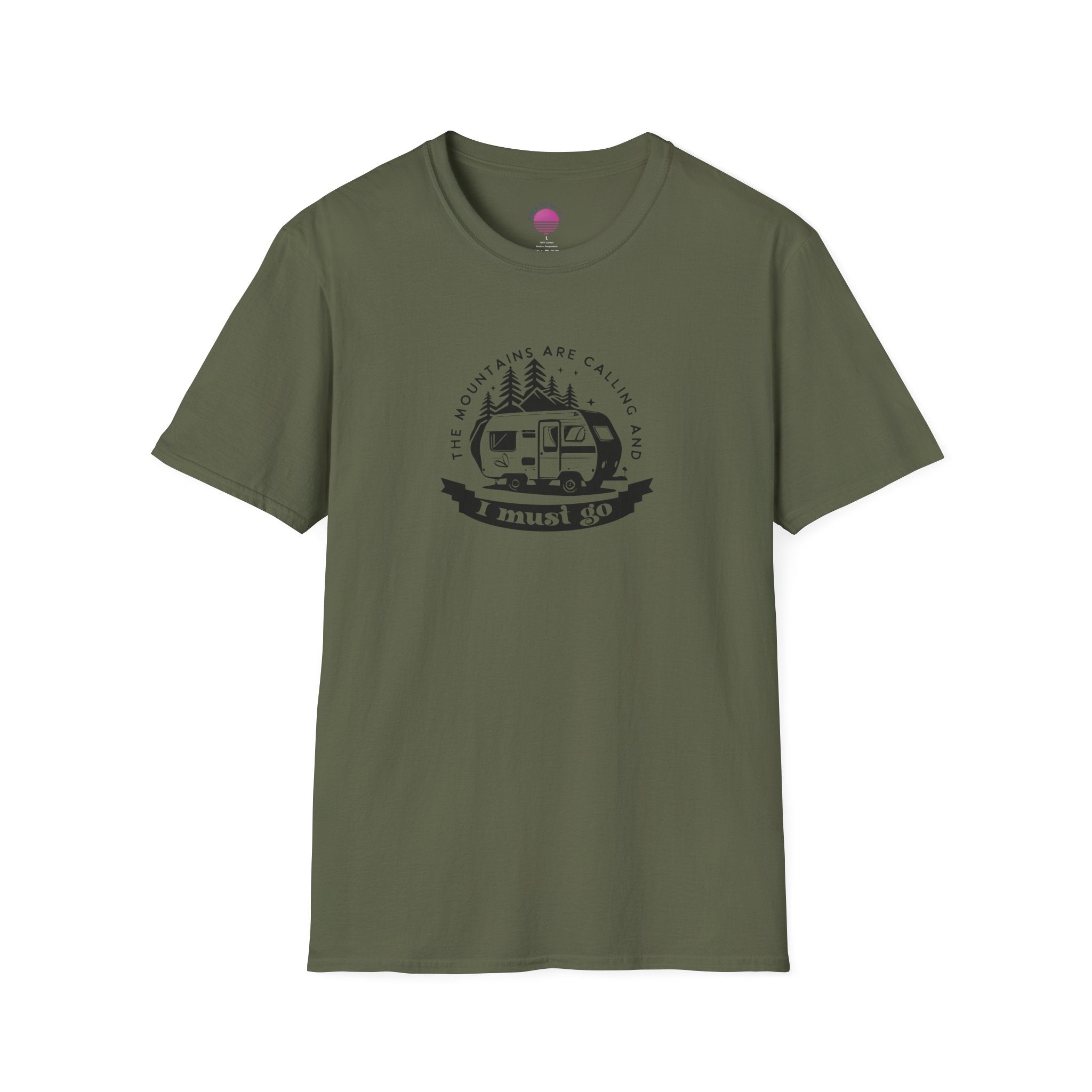 Campervan T-Shirt — "The Mountains Are Calling and I Must Go" Adventure Tee Printify