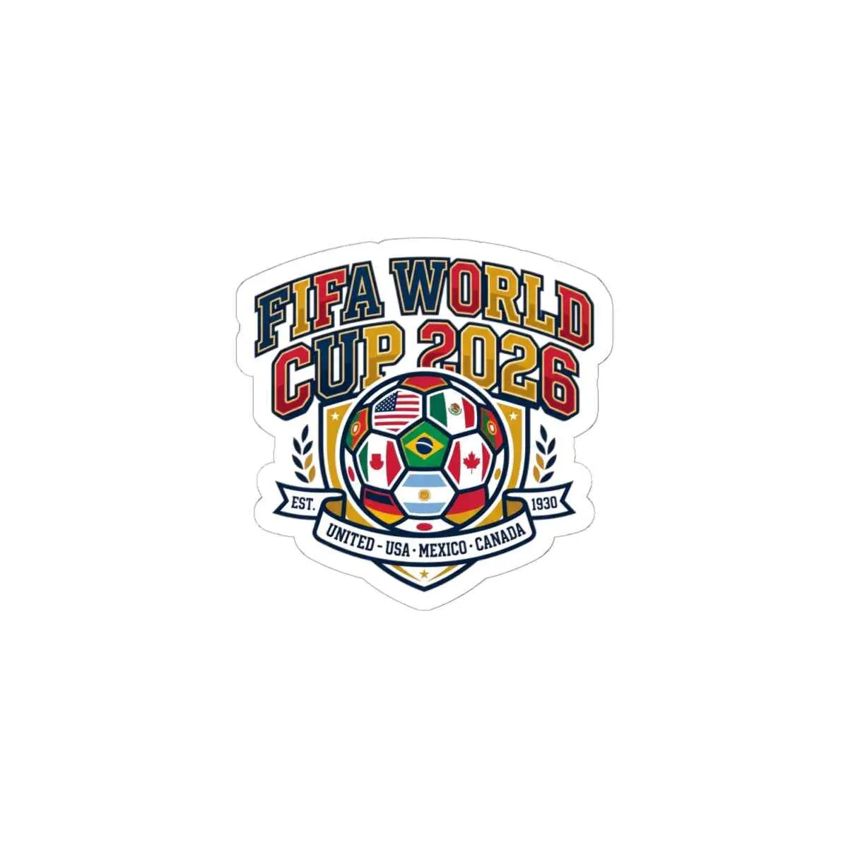 World Cup 2026 soccer sticker featuring a colorful badge design and central soccer motif.