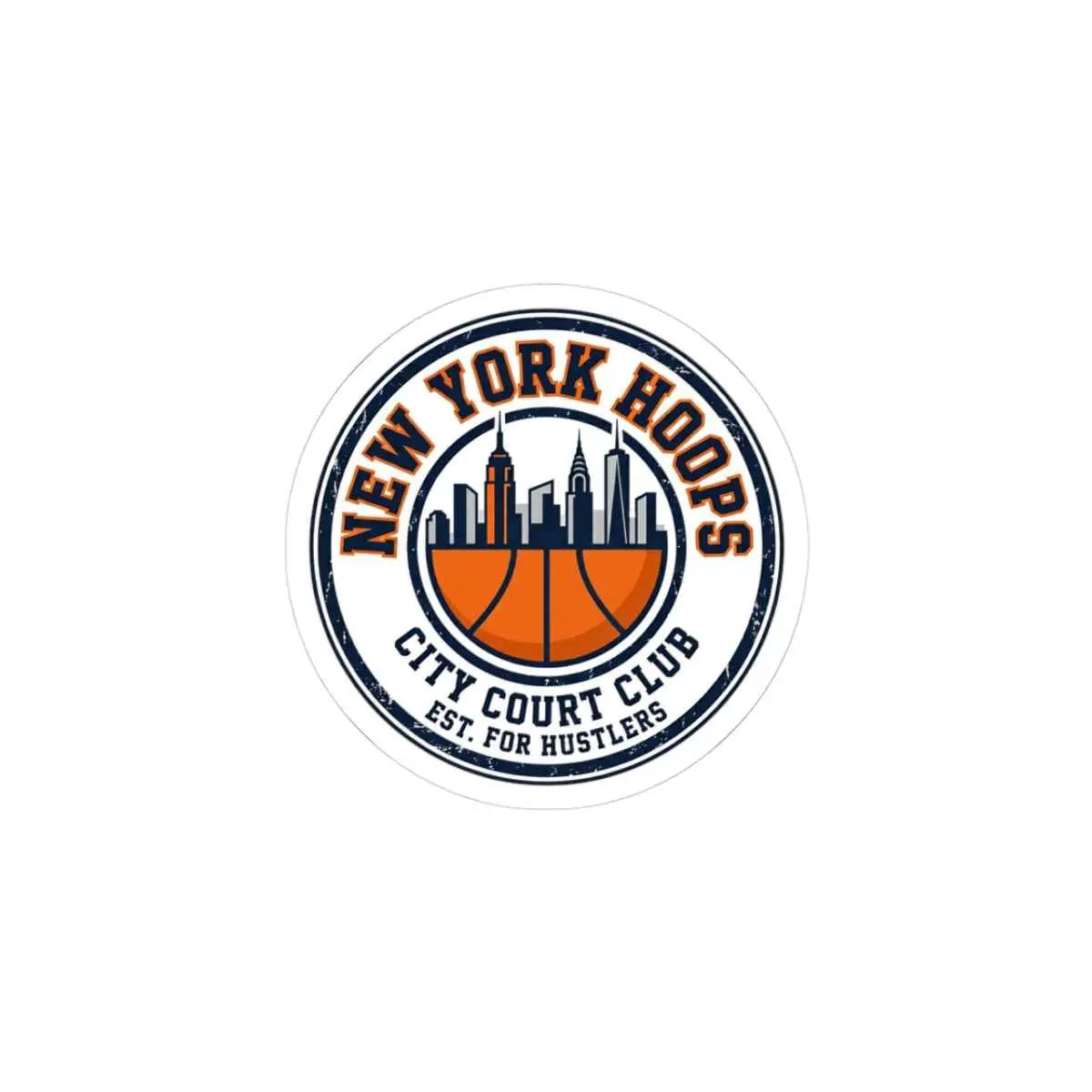 New York basketball sticker featuring skyline and basketball crest in retro block letters