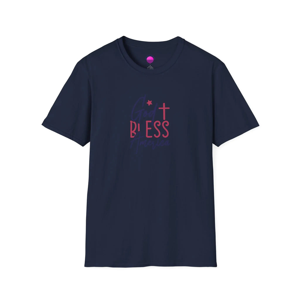 God Bless America Patriotic Christian T-Shirt with Cross Printify