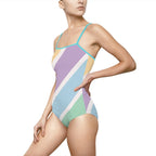 Pastel Stripe One-Piece Swimsuit — Women's Colorblock Beach Swimwear Printify