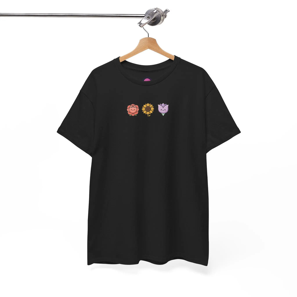 Back to School Flower Tee featuring floral designs on a black t-shirt, perfect floral back to school tee for students and teachers.