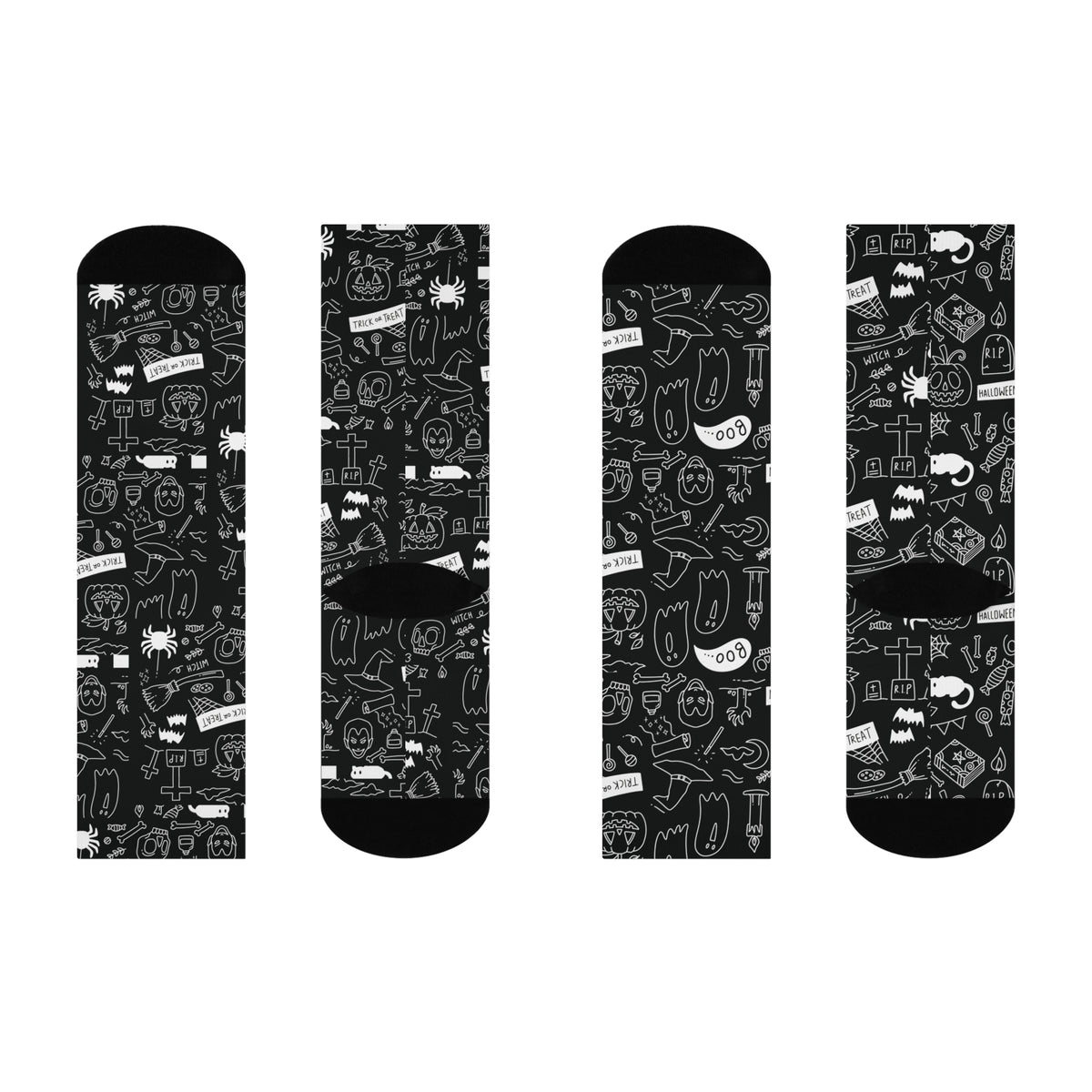 Halloween Doodle Crew Socks — Black Cushioned Socks