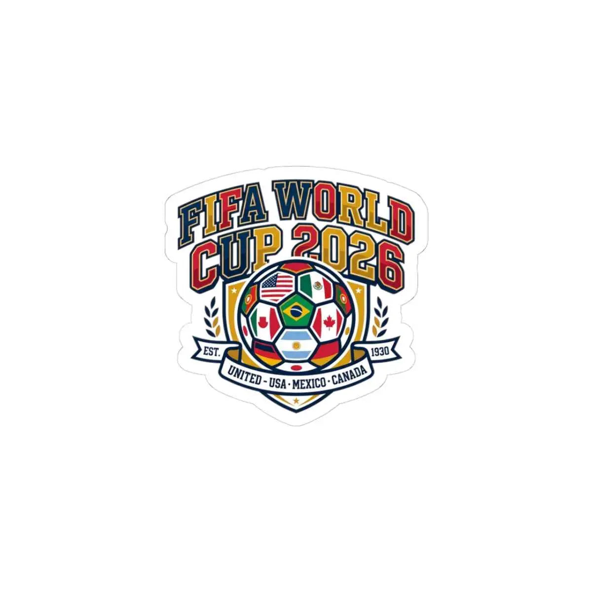 World Cup 2026 soccer sticker featuring a vintage design and soccer ball with country flags.