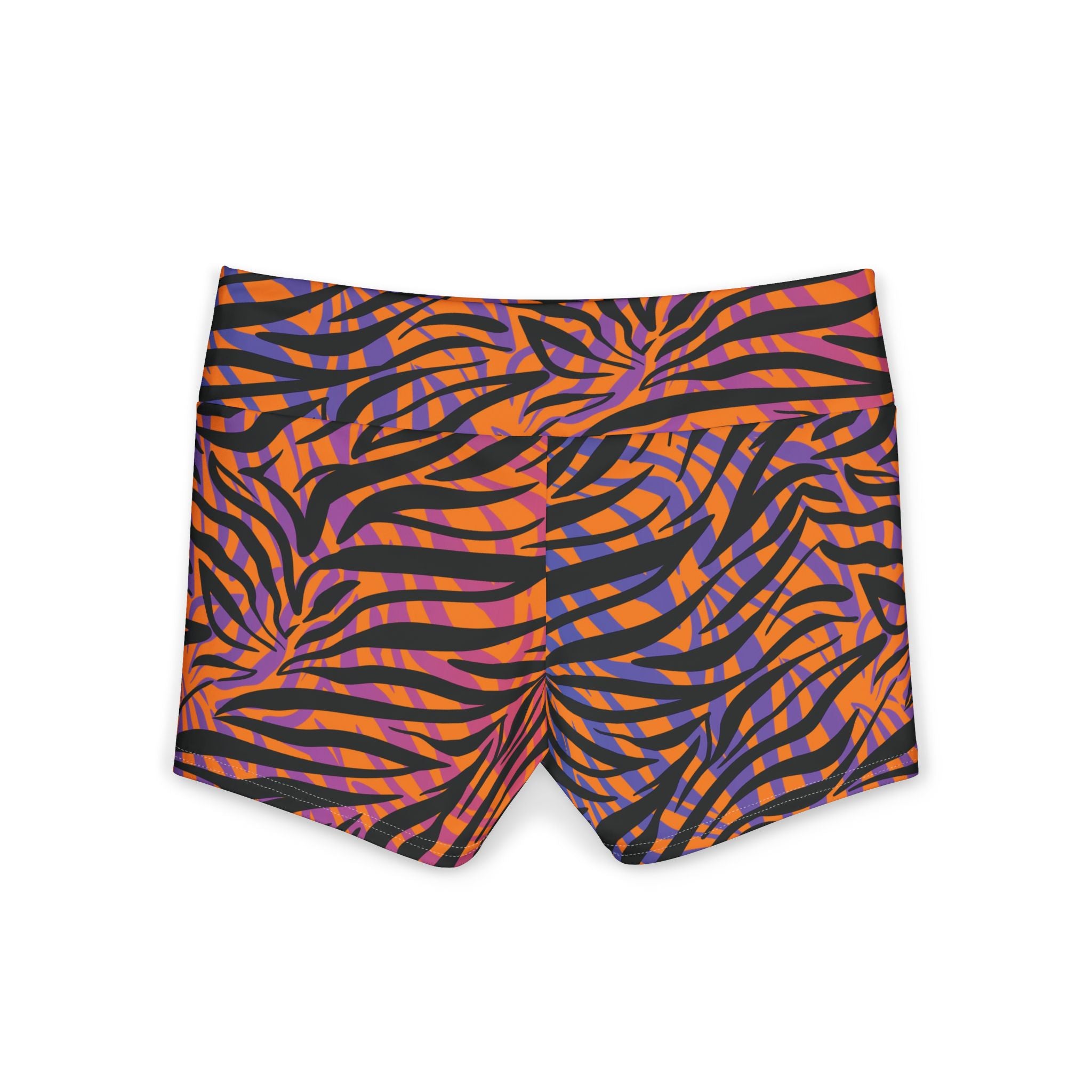 Women's Zebra-Stripe Yoga Shorts — Orange Pink Abstract Activewear