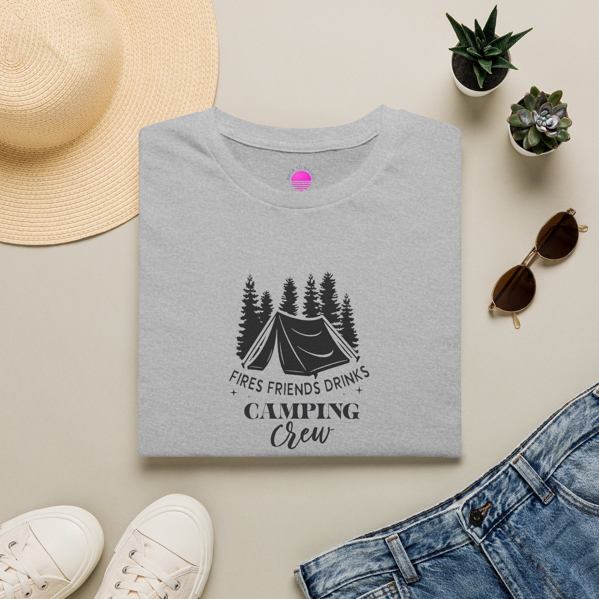 Camping Crew T‑Shirt — "Fires Friends Drinks" Tent Graphic Printify