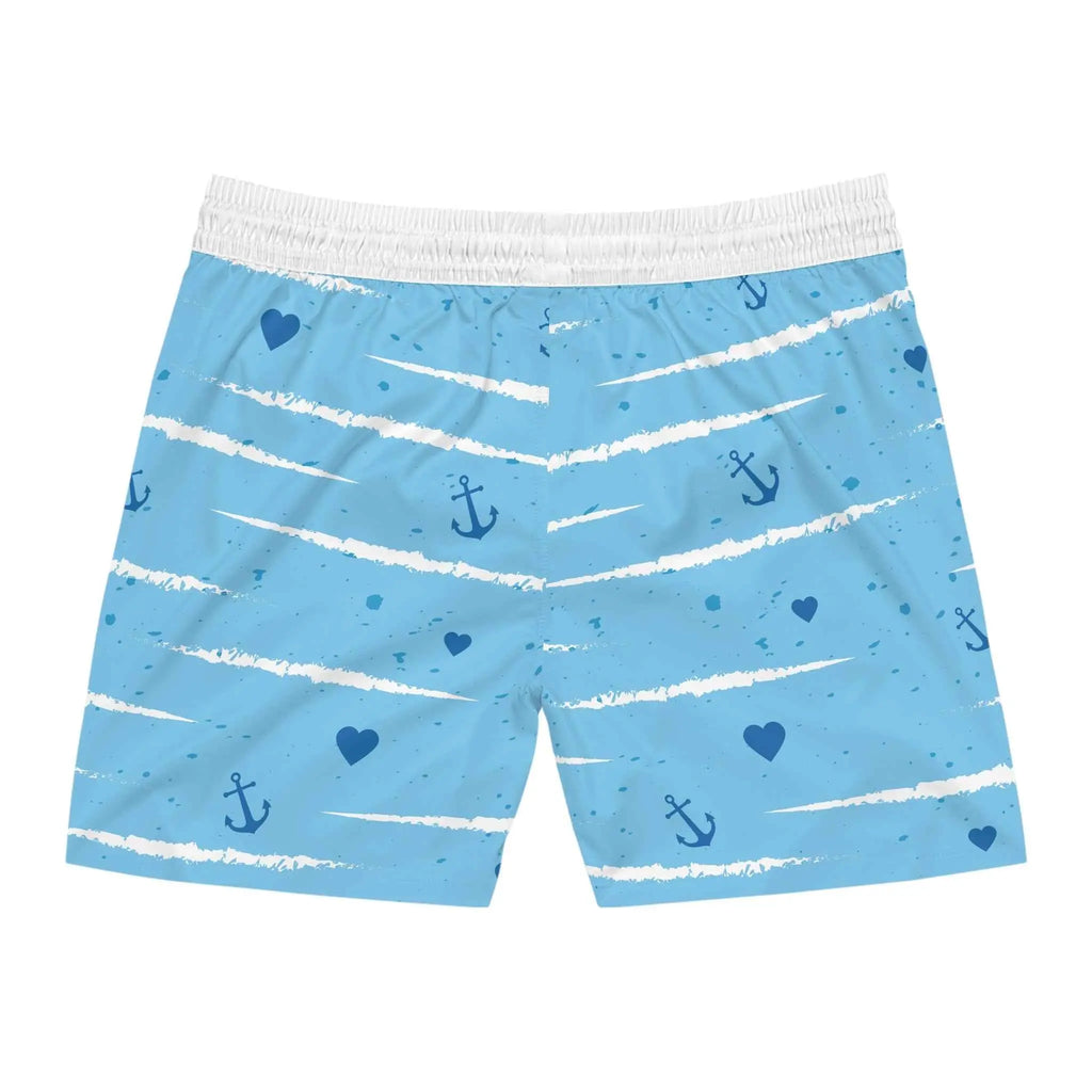 Nautical Anchor Blue Swim Shorts — Men's Mid-Length Swim Trunks