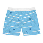 Nautical Anchor Blue Swim Shorts — Men's Mid-Length Swim Trunks