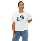 Cute Cosmic Cat Boxy Tee — Women's Graphic T-Shirt Printify