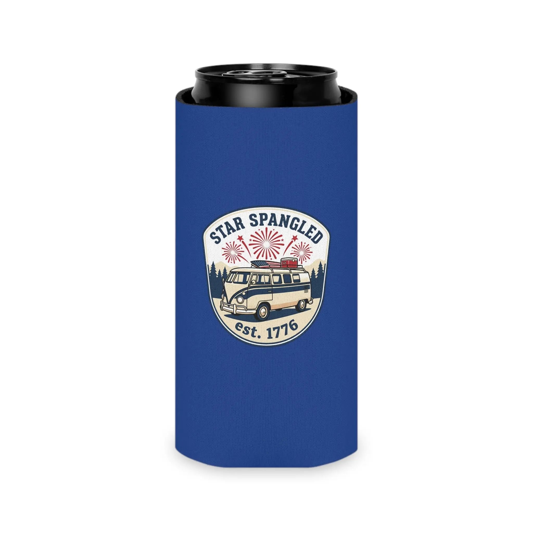 Star Spangled Van Can Koozie — Patriotic 1776 RV Beer Cooler Printify