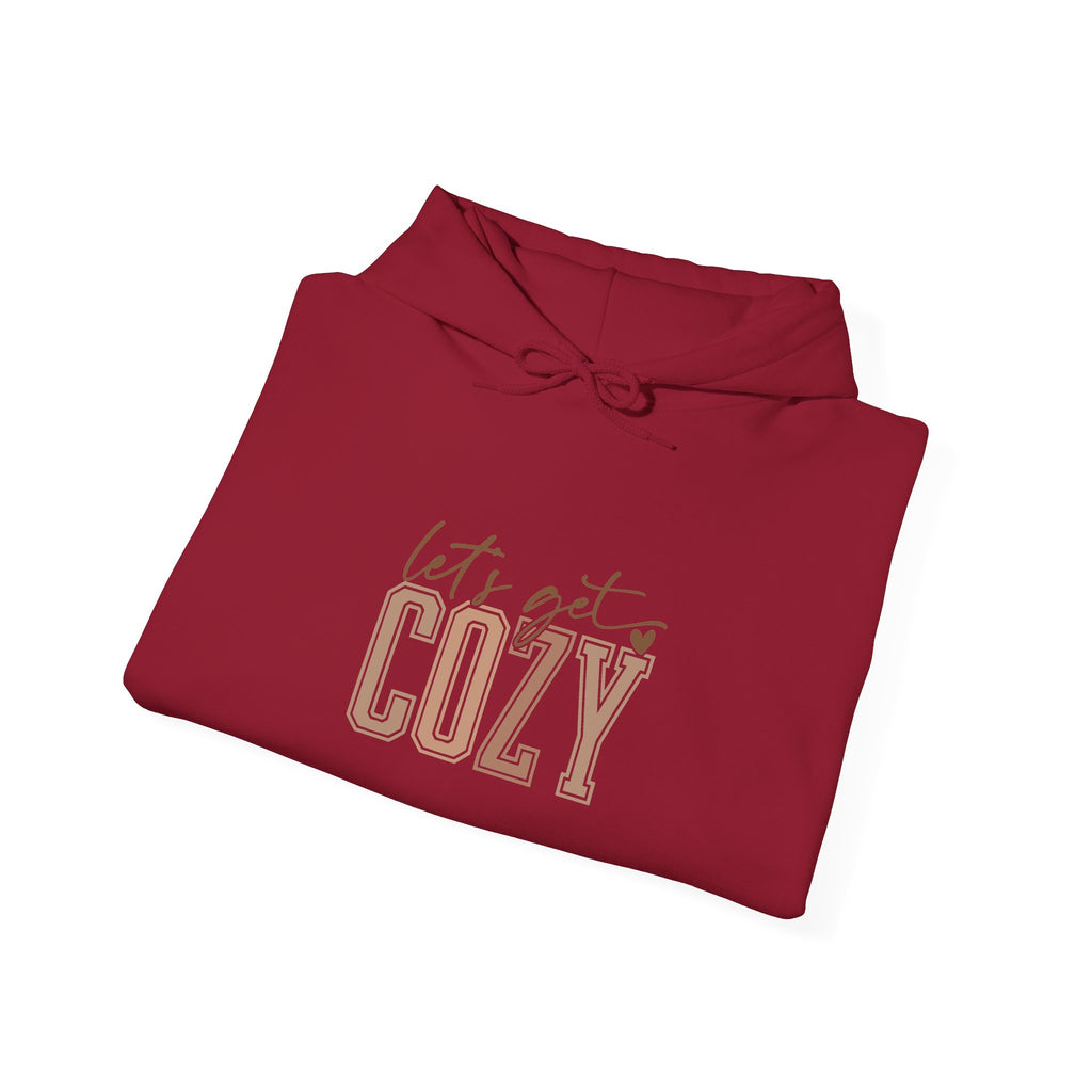 Let’s Get Cozy Hoodie with “Tis the Season to Be Cozy” on the back Soft Holiday Pullover