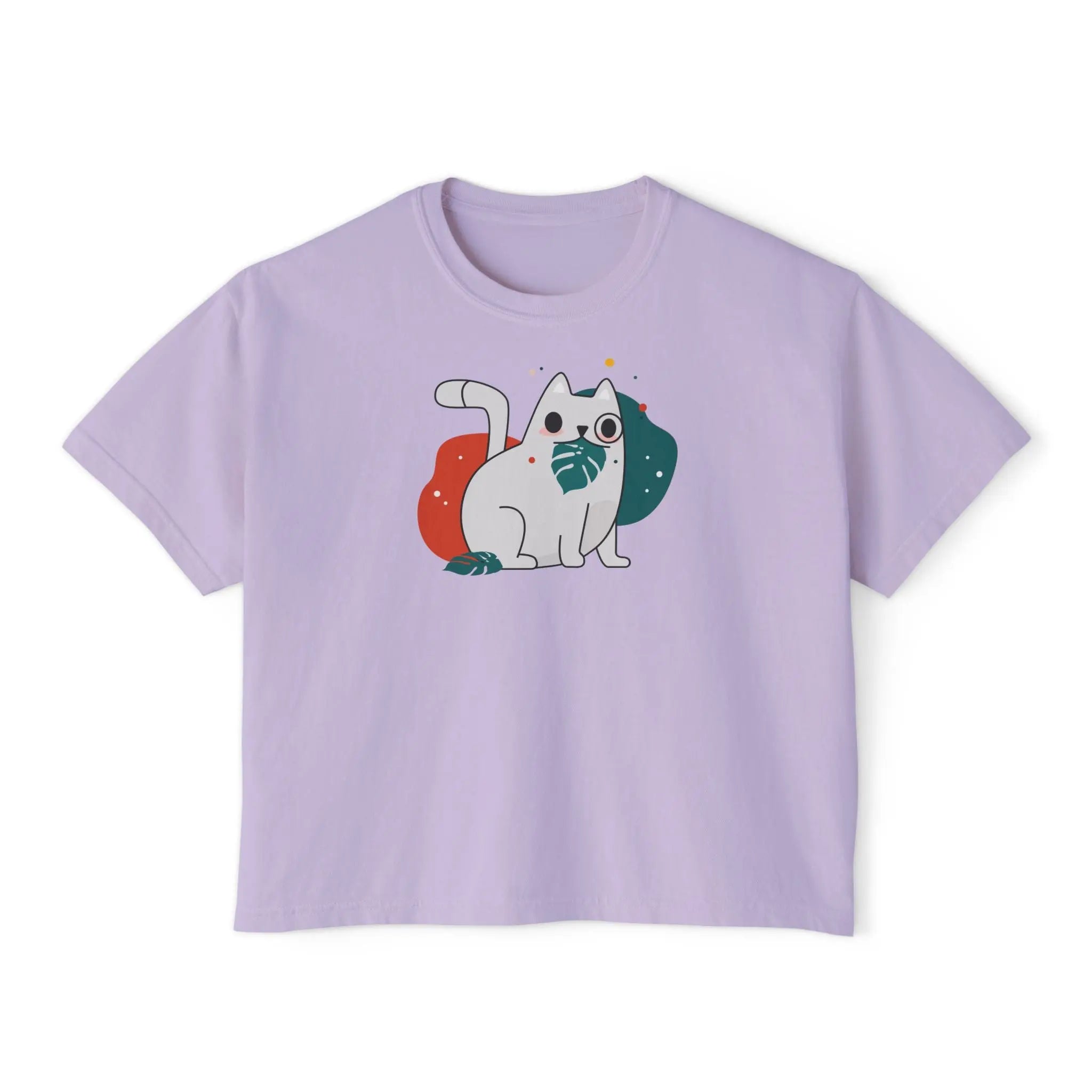 Cute Cosmic Cat Boxy Tee — Women's Graphic T-Shirt Printify
