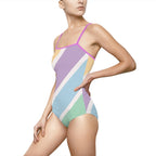 Pastel Stripe One-Piece Swimsuit — Women's Colorblock Beach Swimwear Printify
