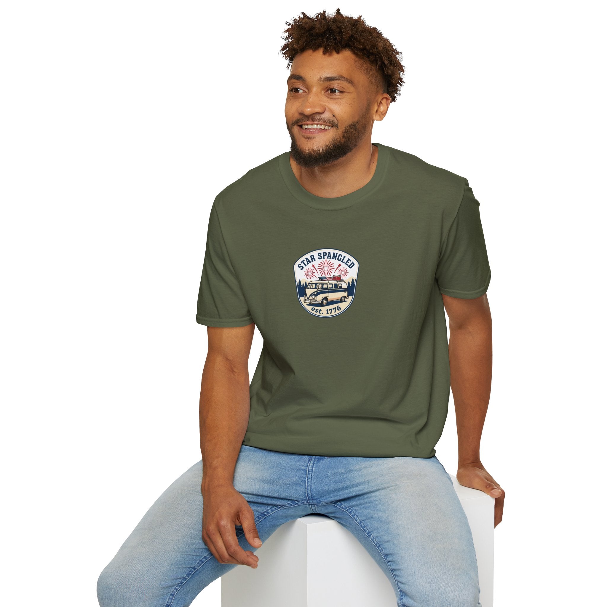 Star Spangled est. 1776 Vintage Van T-Shirt — Patriotic American Flag Tee