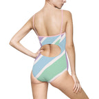 Pastel Stripe One-Piece Swimsuit — Women's Colorblock Beach Swimwear Printify