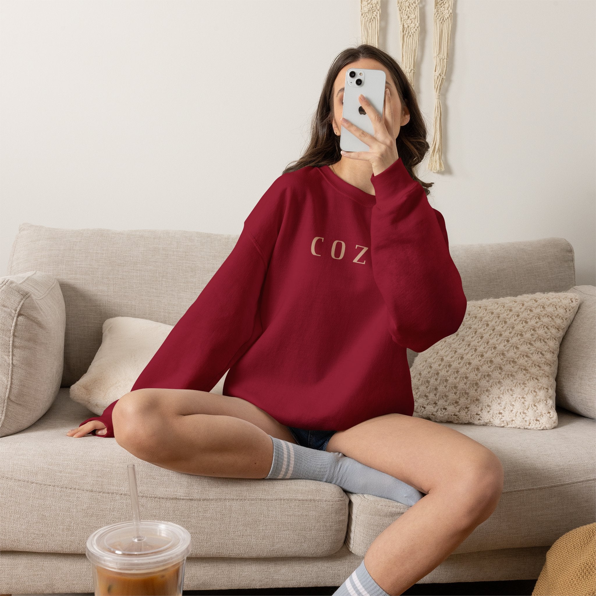 Cozy Crewneck Sweatshirt — Minimal 'COZY.' Soft White Pullover