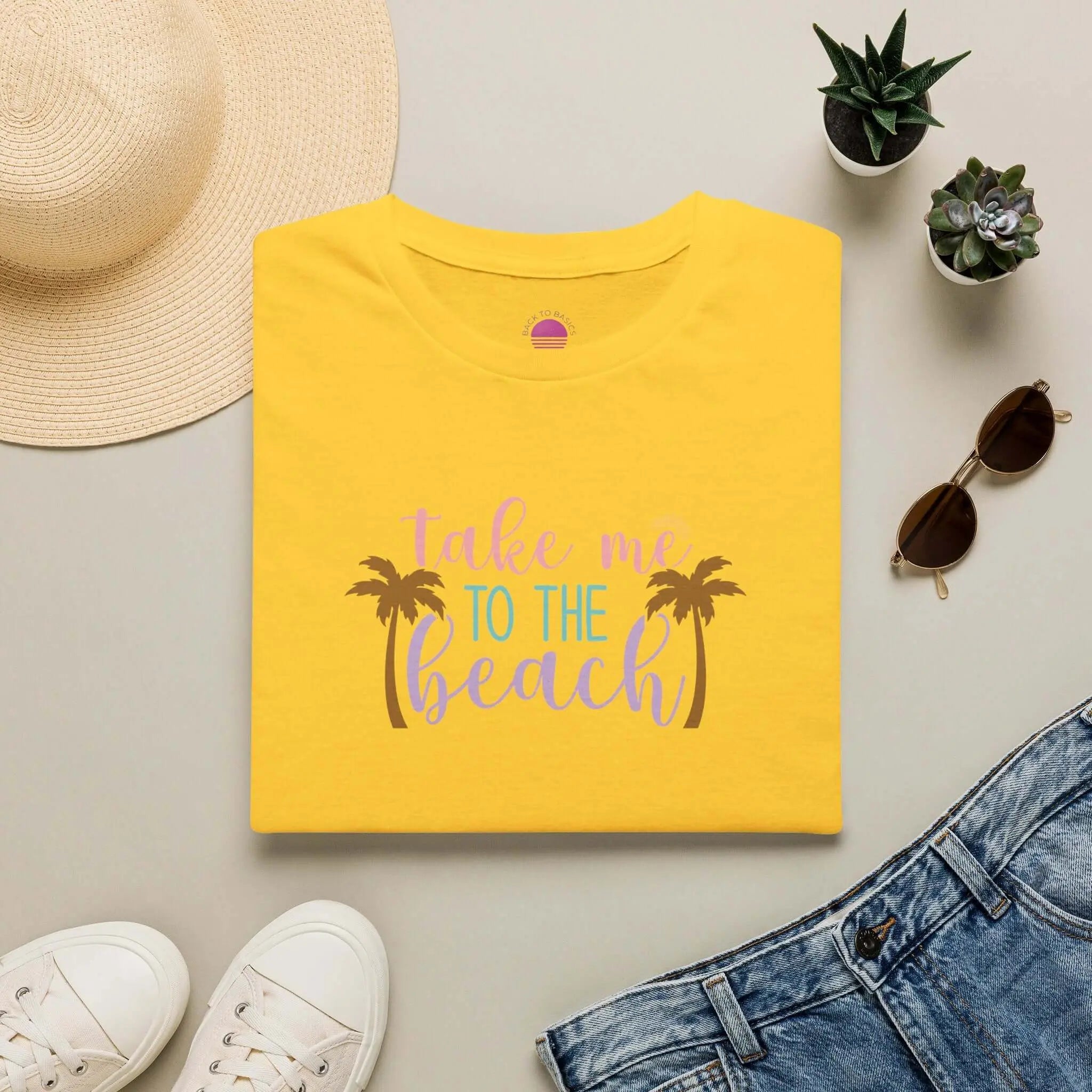 Take Me to the Beach Pastel Palm T-Shirt Printify Back To Basics