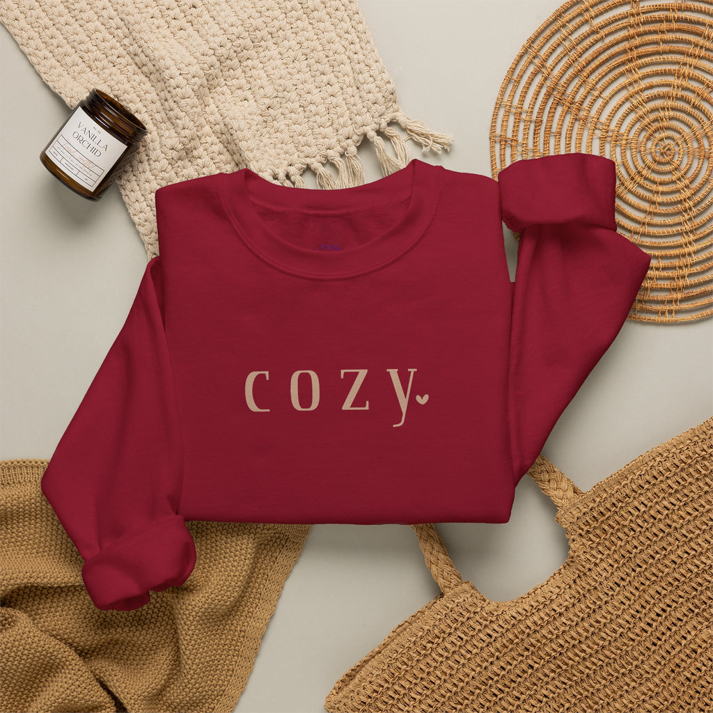 Cozy Crewneck Sweatshirt — Minimal 'COZY.' Soft White Pullover