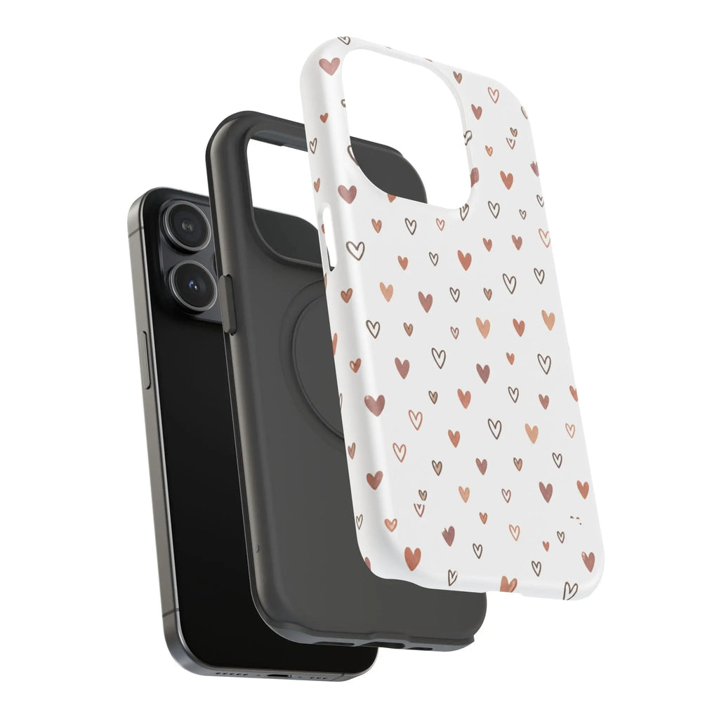 Heart Doodle Shockproof Phone Case — Cute Neutral Tiny Hearts Design Printify