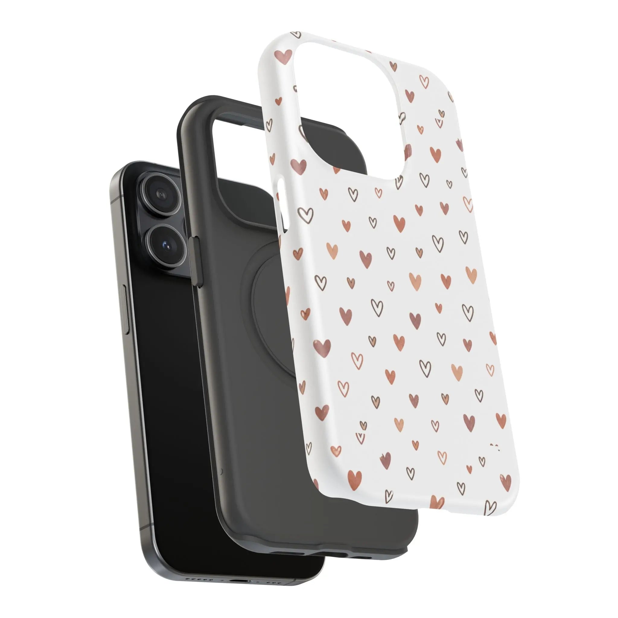 Heart Doodle Shockproof Phone Case — Cute Neutral Tiny Hearts Design Printify
