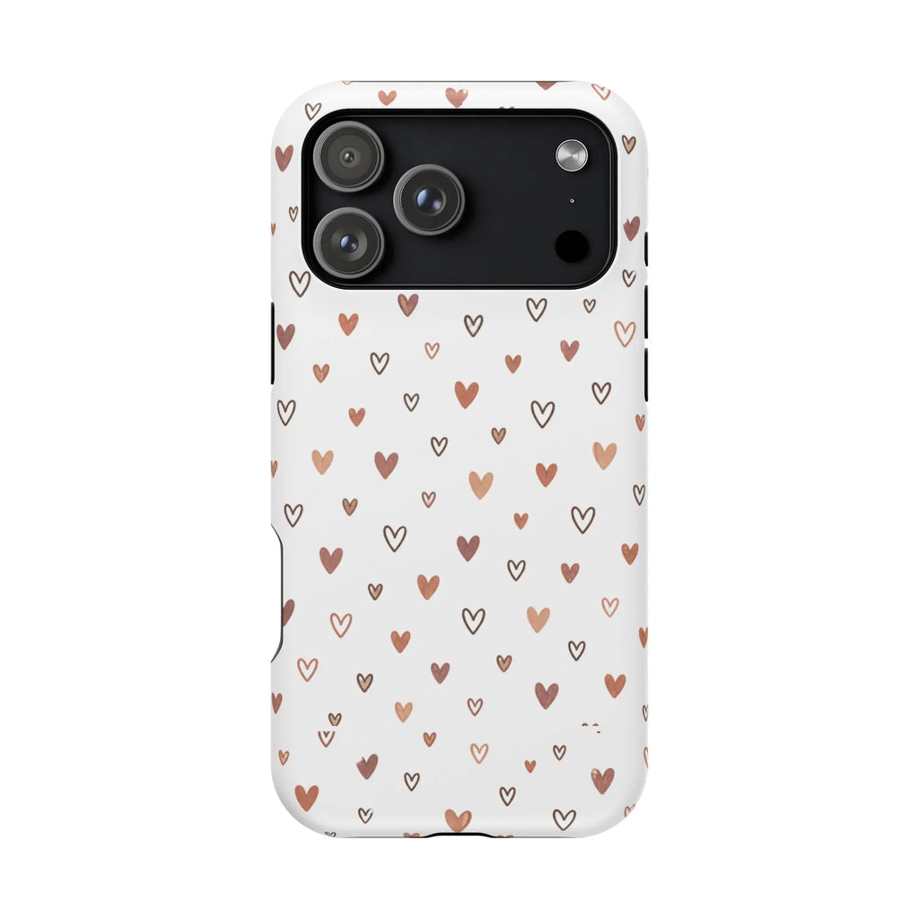 Heart Doodle Shockproof Phone Case — Cute Neutral Tiny Hearts Design Printify