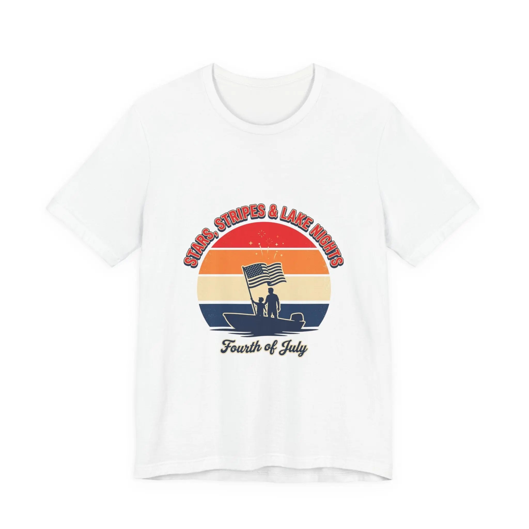 Stars Stripes & Lake Vibes Tee | USA, red white blue Printify