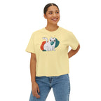 Cute Cosmic Cat Boxy Tee — Women's Graphic T-Shirt Printify