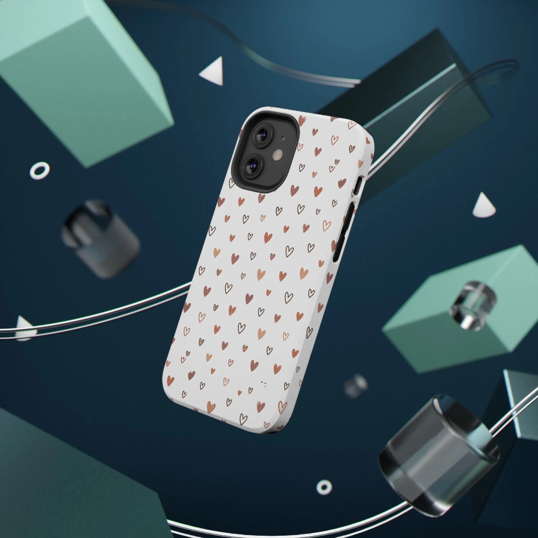 Heart Doodle Shockproof Phone Case — Cute Neutral Tiny Hearts Design Printify