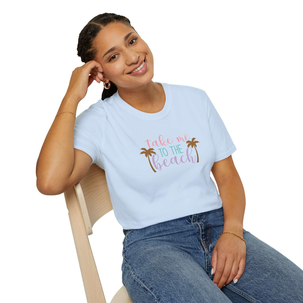 Take Me to the Beach Pastel Palm T-Shirt Printify Back To Basics