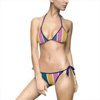 Striped Retro Colorblock Bikini — Women's Tie-Side Triangle Swimsuit Printify
