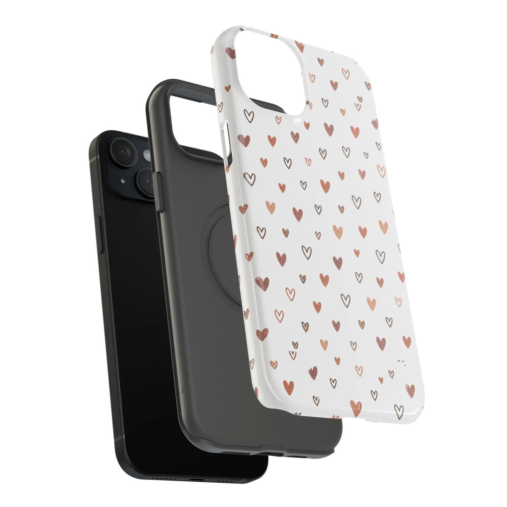 Heart Doodle Shockproof Phone Case — Cute Neutral Tiny Hearts Design Printify